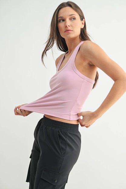 Cutout Keyhole Ribbed Racerback Tank Top