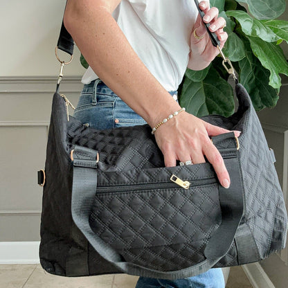 Quilted Overnight Duffle with Trolly Sleeve White