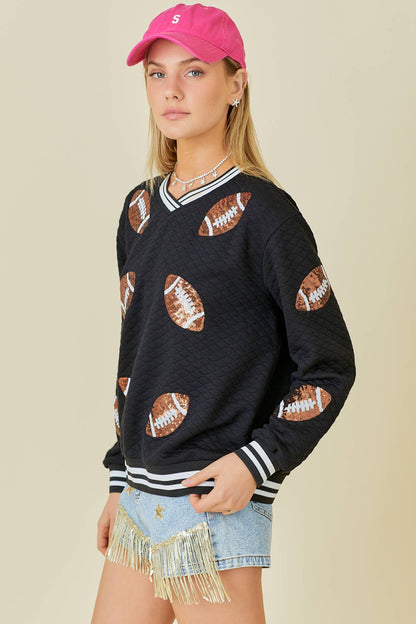 Quilted Fabric with Football Patch Game day Top