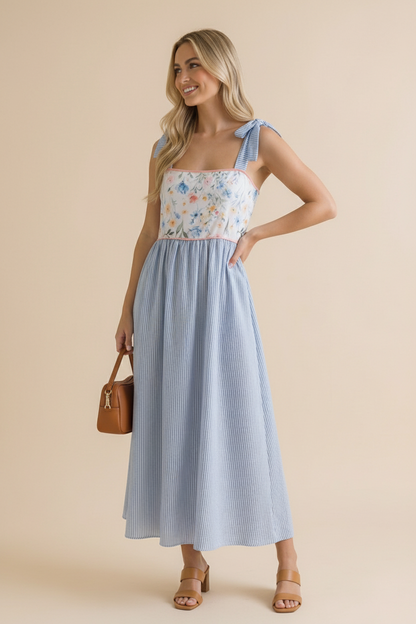 Floral Print Tube Top Bow Strap Dress