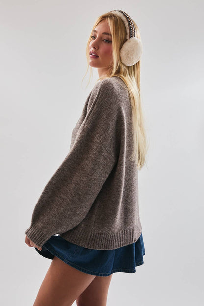 V-NECK OVERSIZED SWEATER TOP