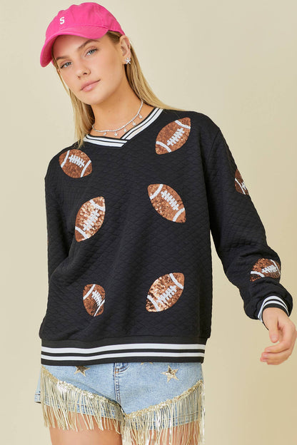 Quilted Fabric with Football Patch Game day Top