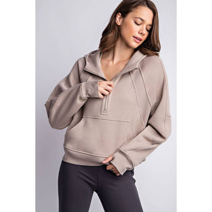 FRENCH TERRY CROPPED QUARTER ZIP HOODIE JACKET