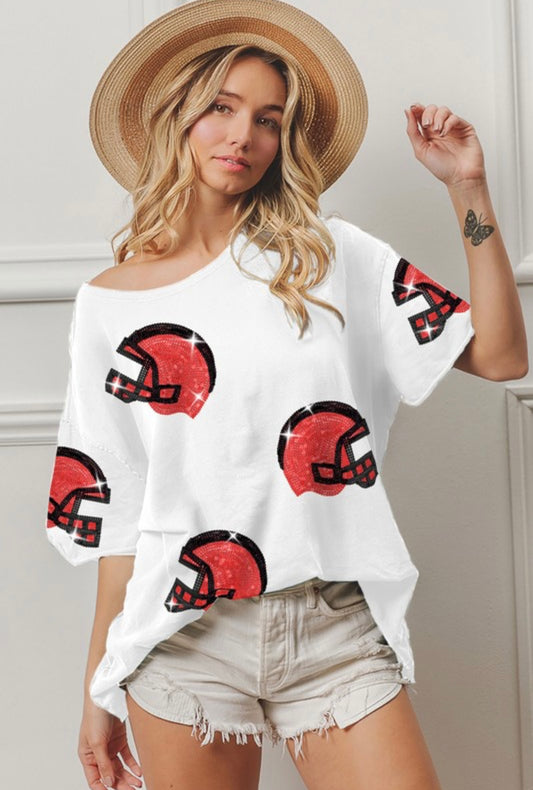 Sequin Red & White Helmet Jersey Top
