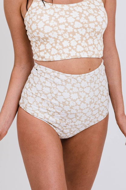 Tan Floral Print High Rise Reversible Bottom
