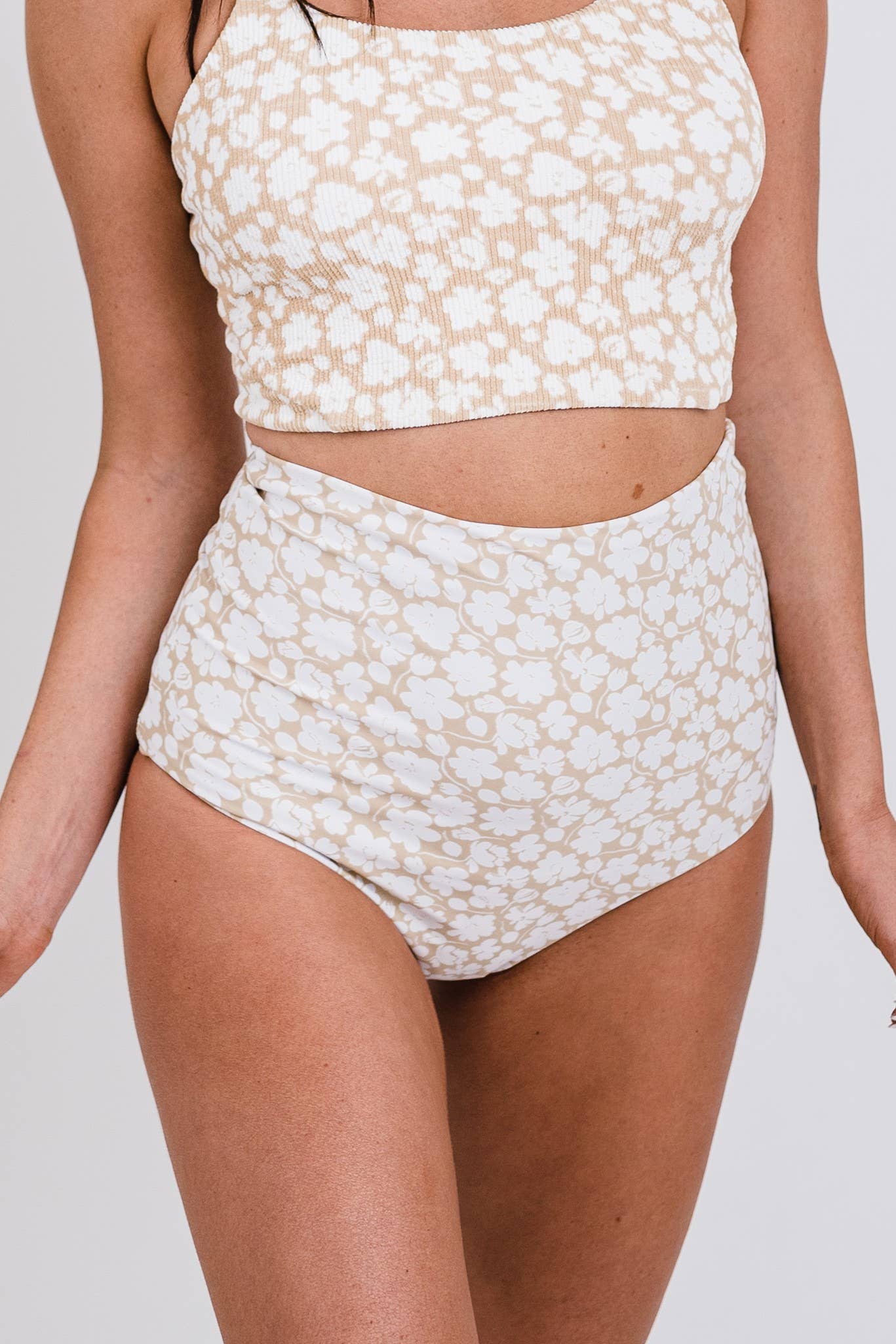 Tan Floral Print High Rise Reversible Bottom
