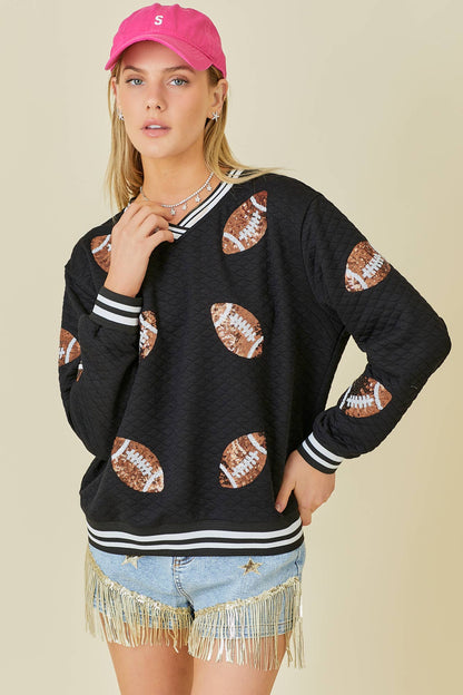 Quilted Fabric with Football Patch Game day Top