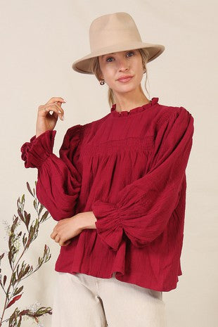 Delainey Ruffle & Smocked Detail Top