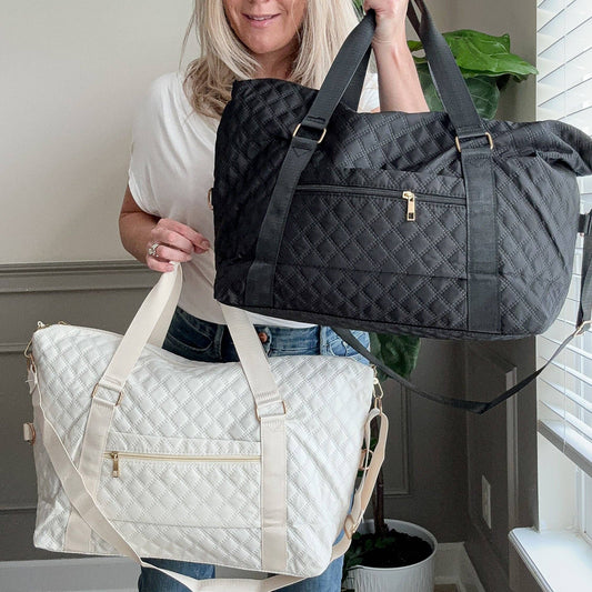 Quilted Overnight Duffle with Trolly Sleeve White