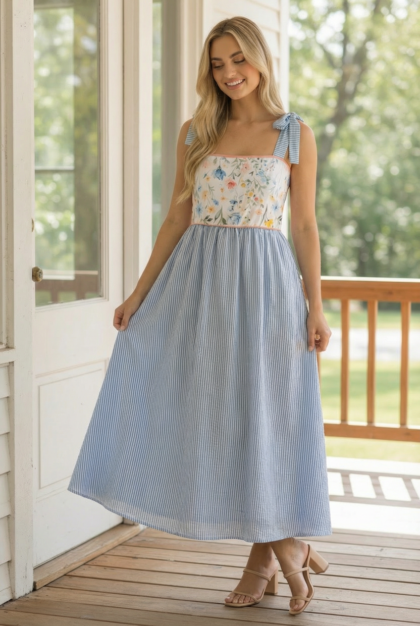 Floral Print Tube Top Bow Strap Dress