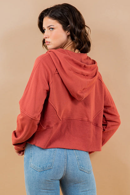 Contrast Ribbed Zip-Up Hoodie Sweatshirt Jacket
