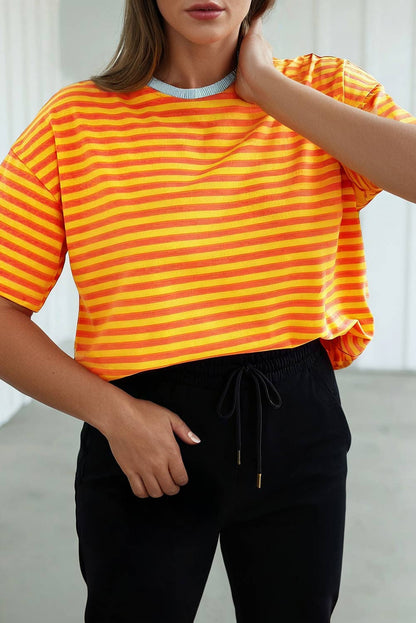 Stripe Looks Contrast Drop Shoulder Loose Tee