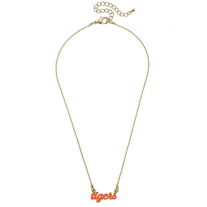 Tigers Enamel Script Necklace in Burnt Orange