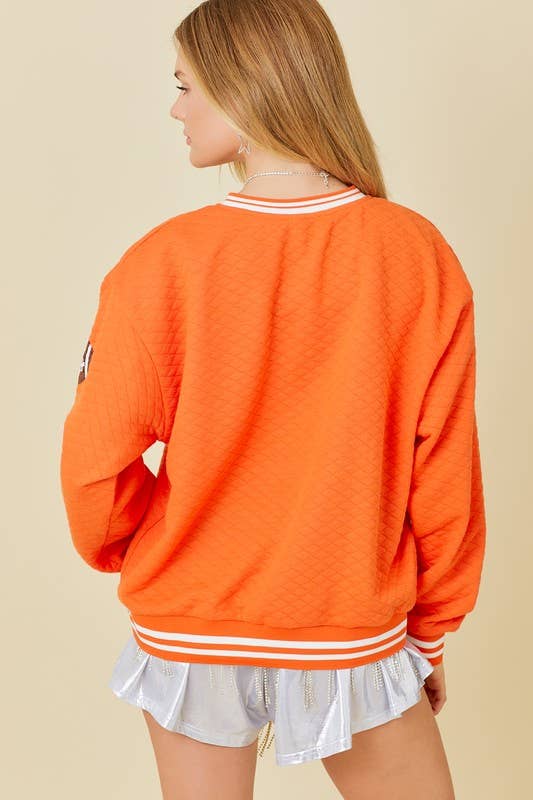 Quilted Fabric with Football Patch Game day Top