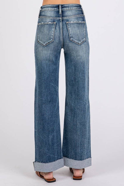 High Rise Stretch Slim Wide Leg Jean