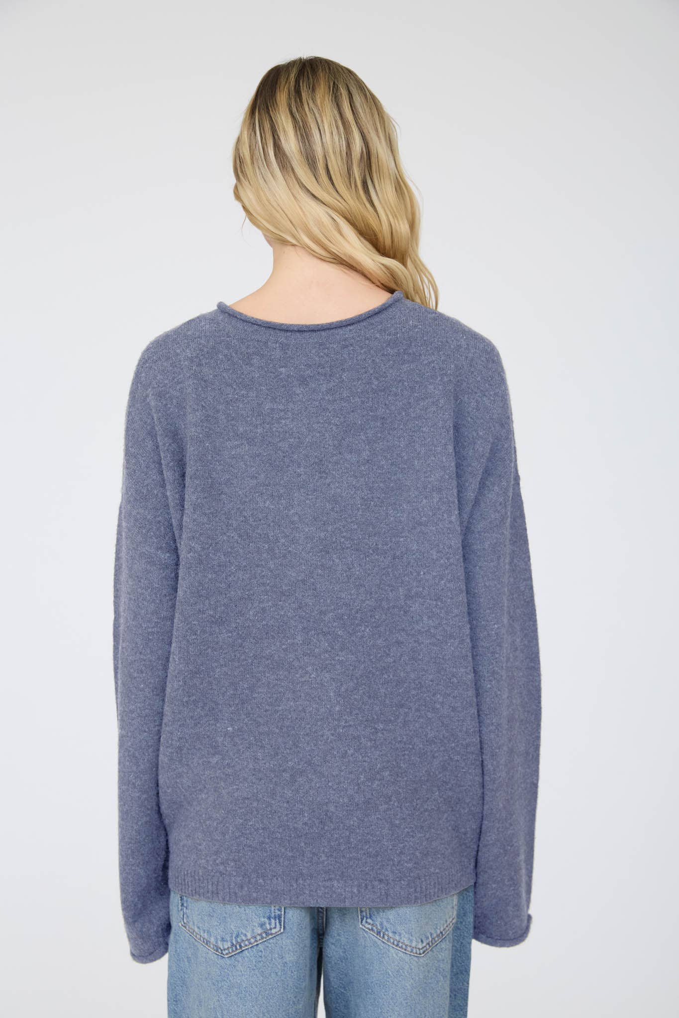 Raw Rolled Edge Henley Relaxed Pullover Sweater