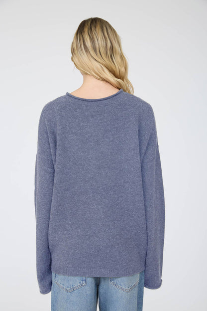 Raw Rolled Edge Henley Relaxed Pullover Sweater