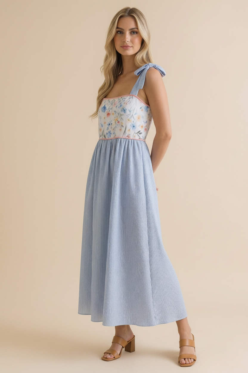Floral Print Tube Top Bow Strap Dress
