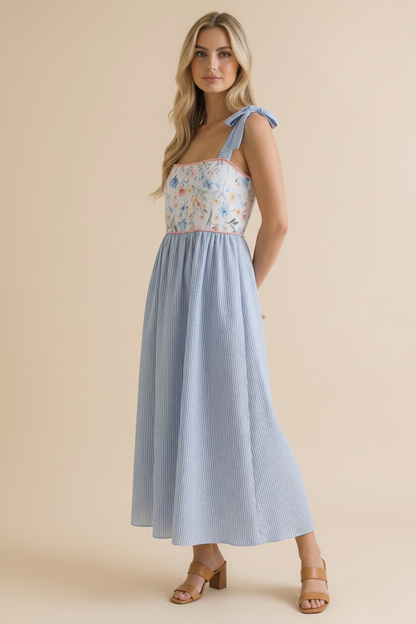 Floral Print Tube Top Bow Strap Dress