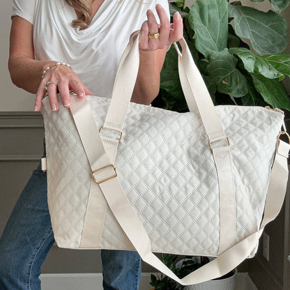 Quilted Overnight Duffle with Trolly Sleeve White