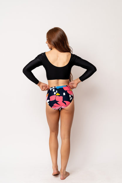 Blue Floral Midi Ruched Swim Bottoms