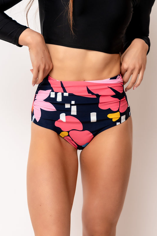 Blue Floral Midi Ruched Swim Bottoms
