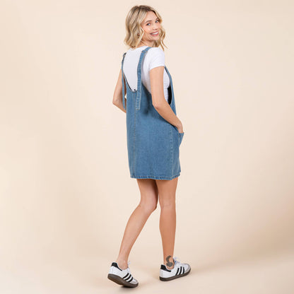 Scoop Neck Denim Short Overall Dress Skirtall