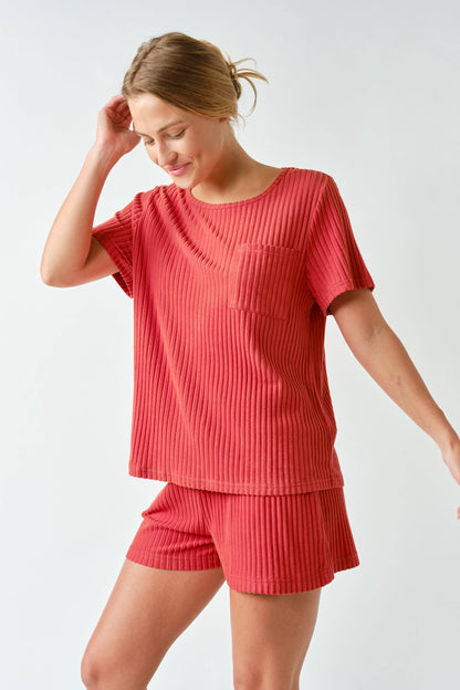 Softcore Ribbed Lounge Pocket Tee
