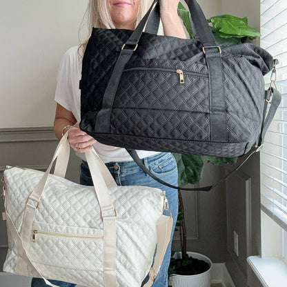 Quilted Overnight Duffle with Trolly Sleeve White