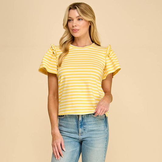 Striped Top with Ruffled Detailed Sleeves