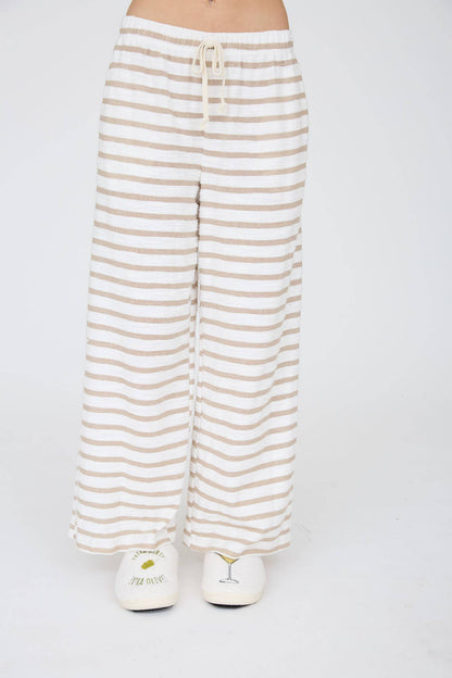 Stripe Drawstring Wide Leg Knit Lounge Pants