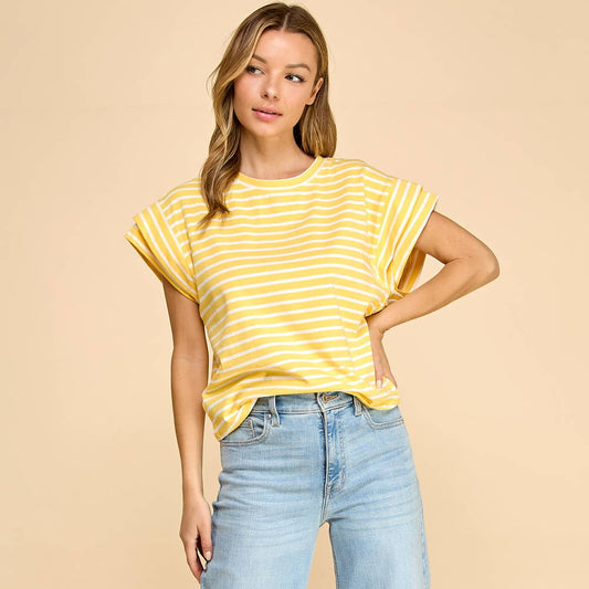 Striped Rolled Sleeve Knit Top