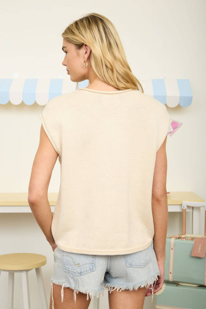Raw Edge Sleeveless Button Down Knit Cardigan