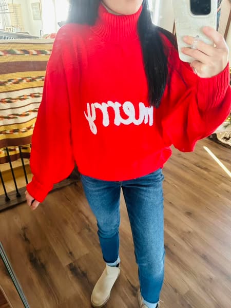 Merry Embroidered Turtleneck Sweater