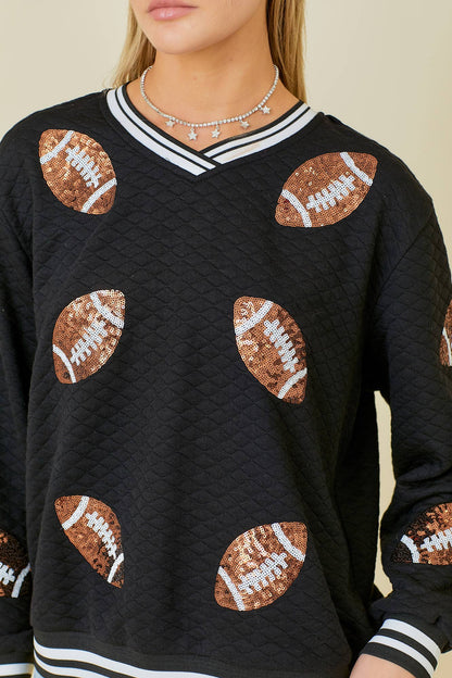 Quilted Fabric with Football Patch Game day Top