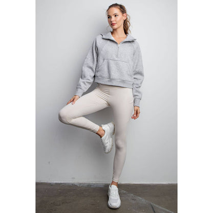 FRENCH TERRY CROPPED QUARTER ZIP HOODIE JACKET