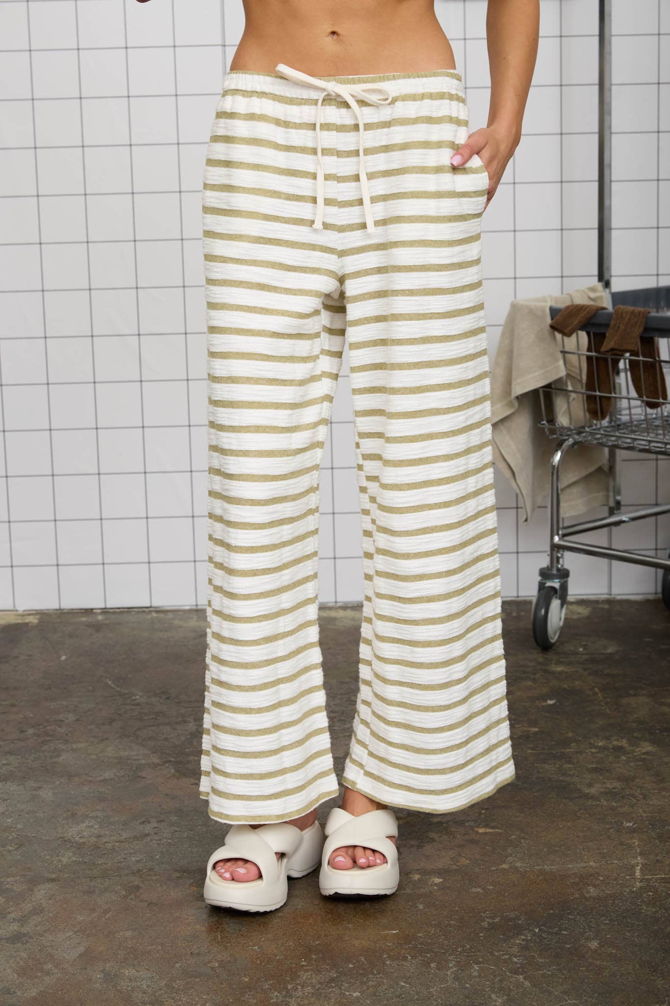 Stripe Drawstring Wide Leg Knit Lounge Pants