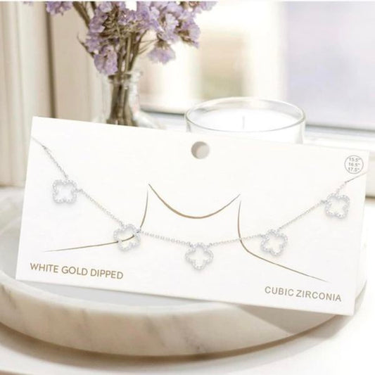 White Gold Dipped Quatrefoil Necklace