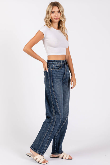 Detailed Seam High Rise Comfort Barrel Jean