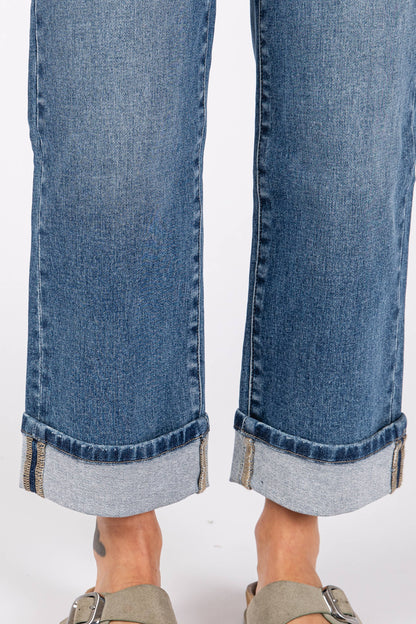 High Rise Stretch Relaxed Straight Jean With Cuffed Hem