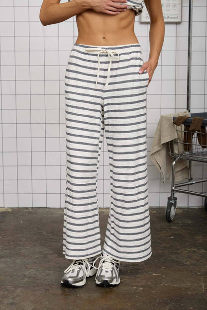Stripe Drawstring Wide Leg Knit Lounge Pants