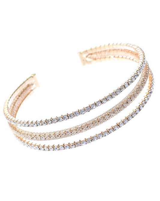 3 Row Gold Rhinestone Bracelet