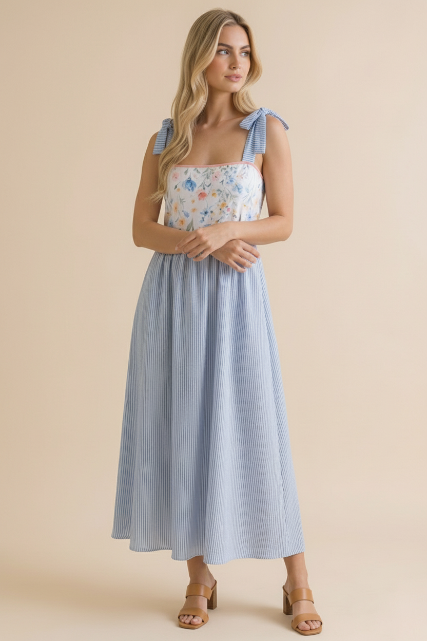 Floral Print Tube Top Bow Strap Dress