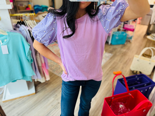 Pearl Beaded Short Sleeve Puff