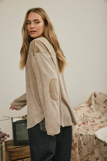 Boxy Textured Long Sleeve Washed Knit Top