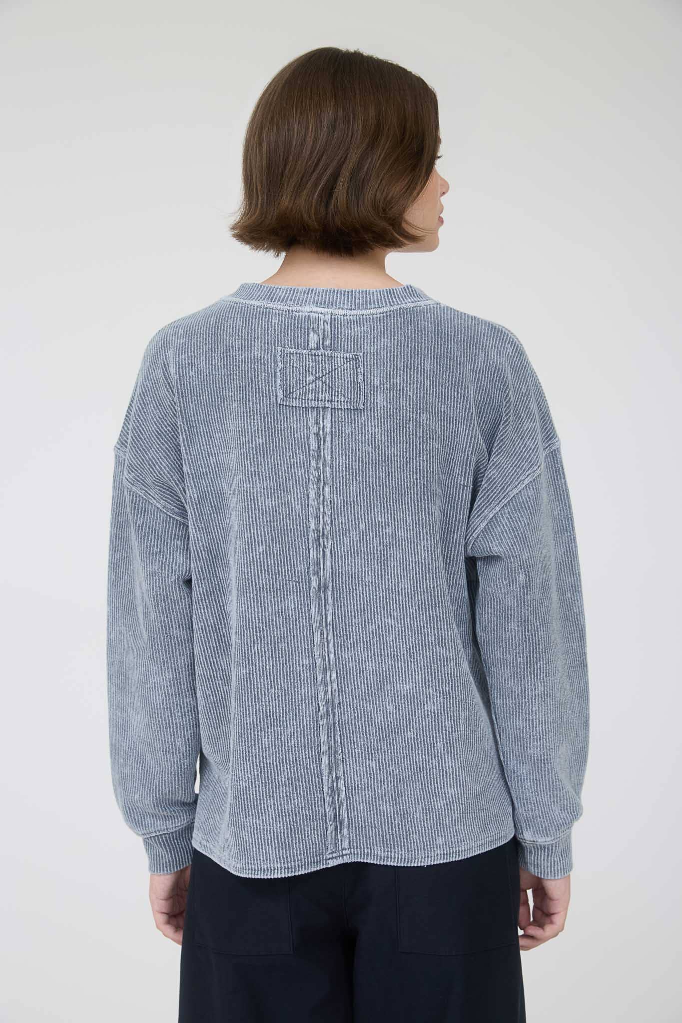 Washed Pocket Detail Long Sleeve Rib Knit Top