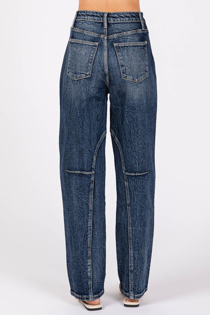 Detailed Seam High Rise Comfort Barrel Jean