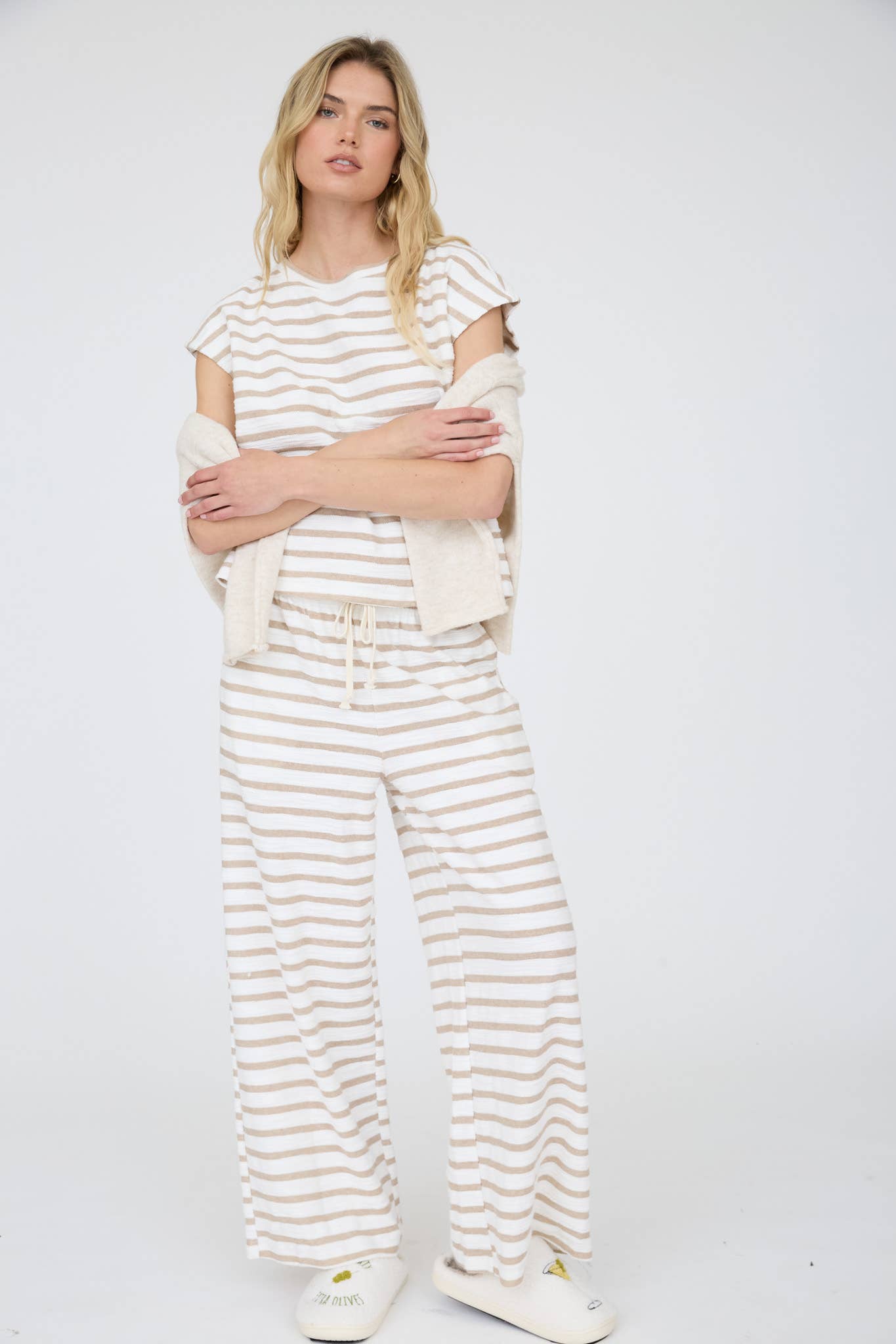 Stripe Drawstring Wide Leg Knit Lounge Pants
