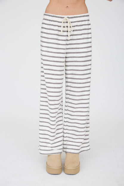 Stripe Drawstring Wide Leg Knit Lounge Pants