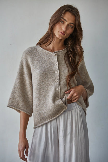 Kelsey Quarter Sleeve Light Mocha Cardigan